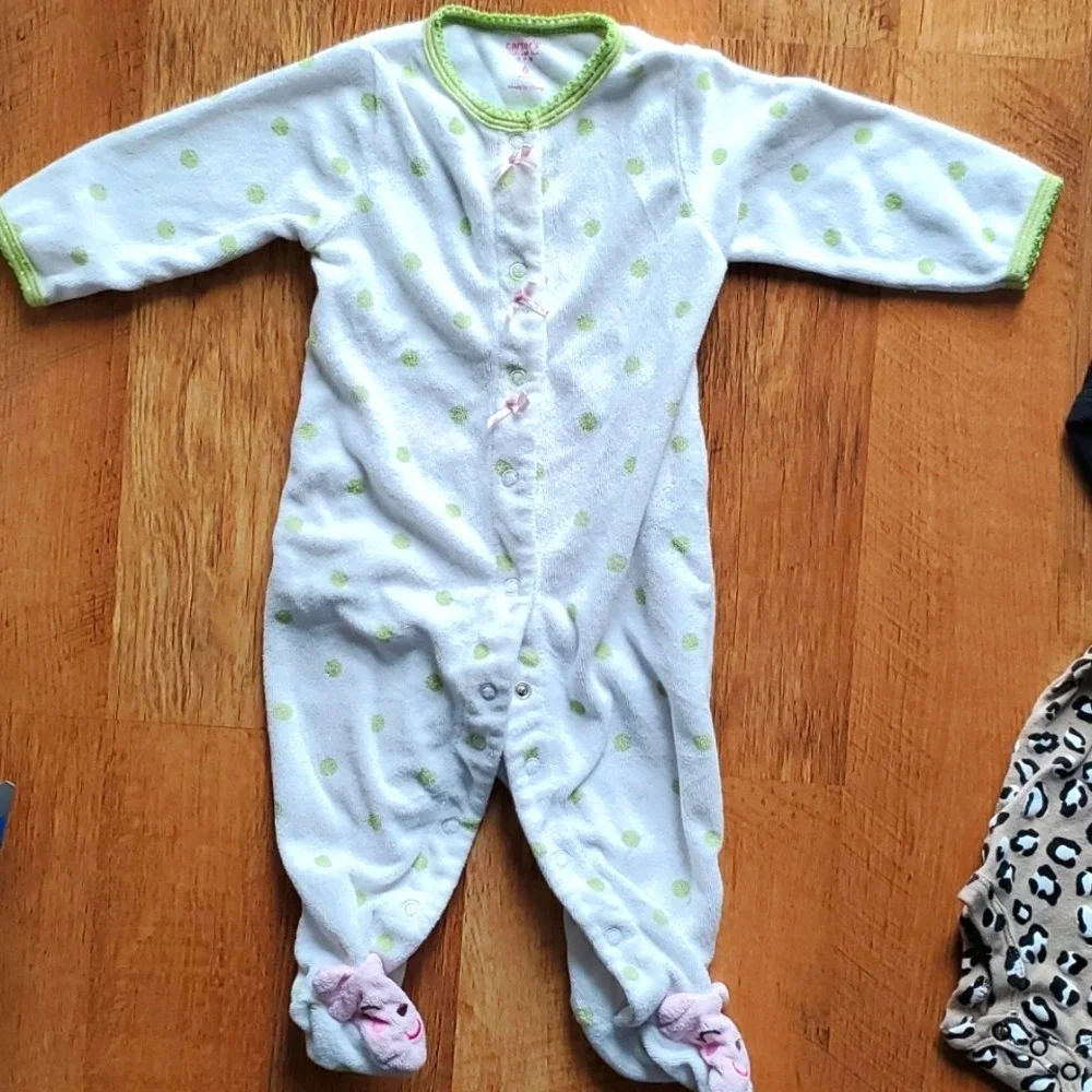 4‎ Piece Girls Animal Love- Cat footie, 2 Cheetah onesies, Monkey Jumper 6M